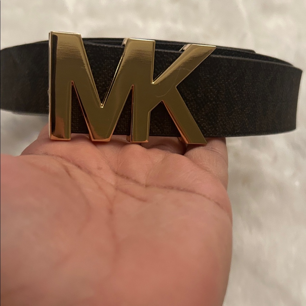 Michael Kors Dark Brown Belt with Gold MK Buckle